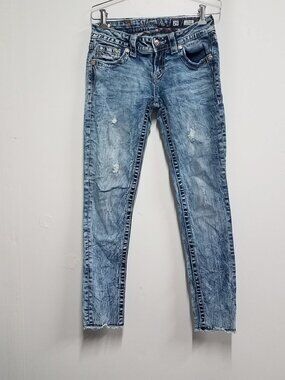 Miss Me Signature Cuffed Skinny Jeans Womens 25 Embellished Distressed JB8737CK